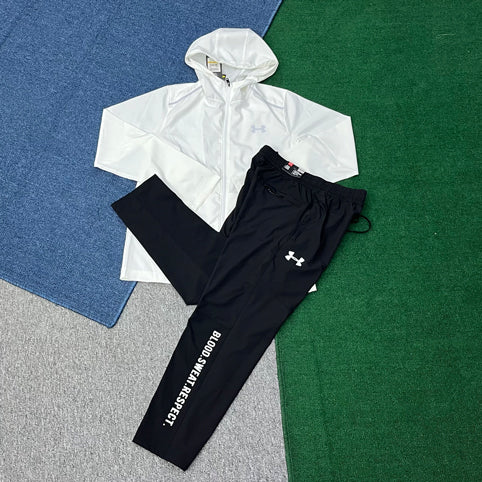 LP807+760 Wholesale Hooded Windproof Wash Printed Vintage Style Running Tracksuit Men 2-Piece Jacket Pants Set Outdoor Sportswear