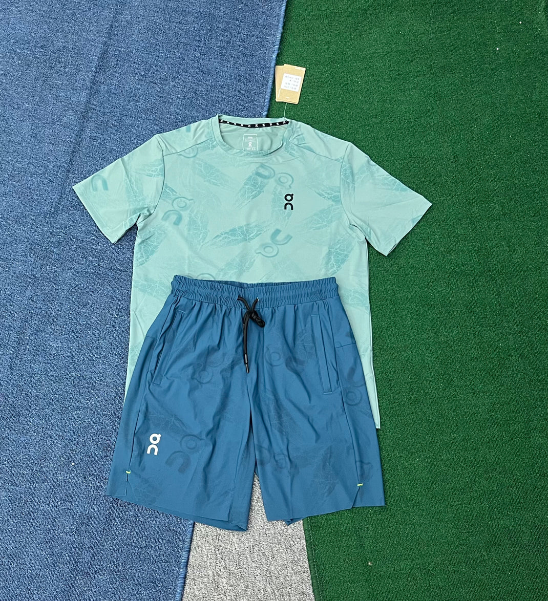 2731+7814 Custom Logo Men's Quick Dry Running Set Short Sleeve T-Shirt & Elastic Waist Shorts Athletic Workout Sportswear Men Set