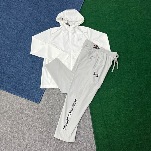 LP807+760 Wholesale Hooded Windproof Wash Printed Vintage Style Running Tracksuit Men 2-Piece Jacket Pants Set Outdoor Sportswear