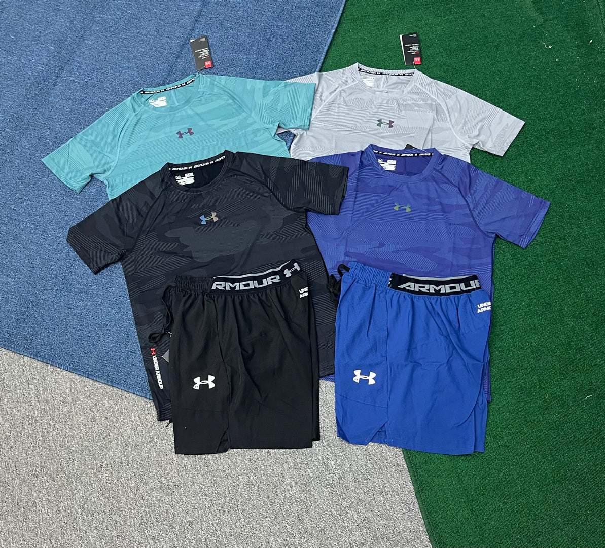 8040+2319 New Men's Casual Summer Set Performance Running Short Set Men Lightweight Breathable Gym Wear T Shirt Shorts Set