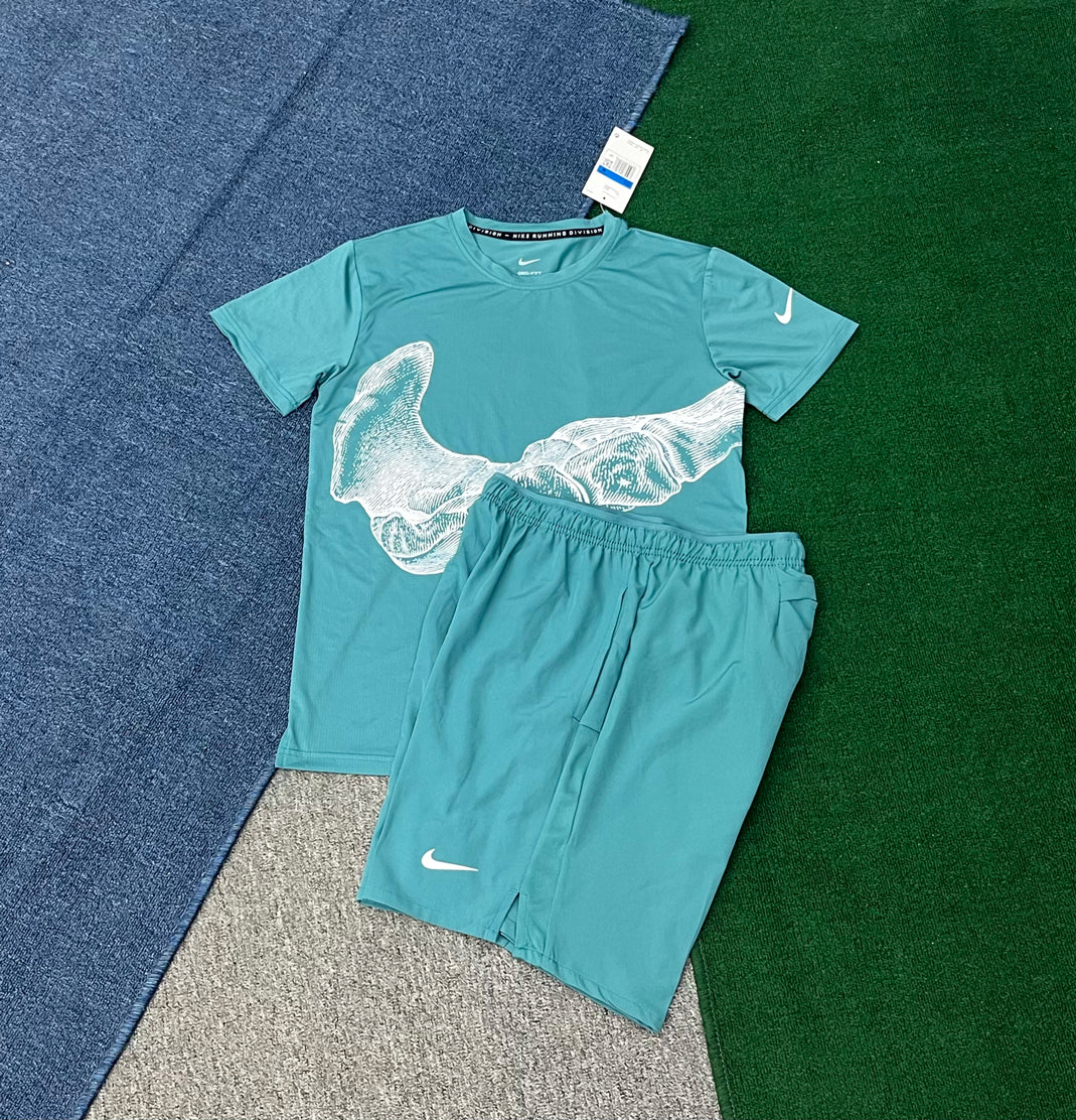 889+2609 Mens Summer Fitness Set Sweat-Wicking Quick-Drying Training Short-Sleeve Top Running Shorts Sports Two-Piece Set