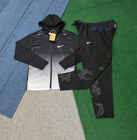 D977+7505 Light Weight Breathable Hooded Windbreakers Sets Windproof Outdoor Running Jogging Jackets Kits Full Zip Workout Gym Sportswear