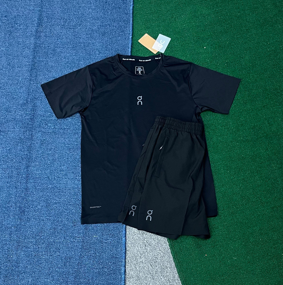 RY1185+RY0262 Men's Sporty Style Running Two-Piece Set Moisture-Wicking Breathable 100% Polyester Shorts & T-Shirt Elastic Waist Logo Print