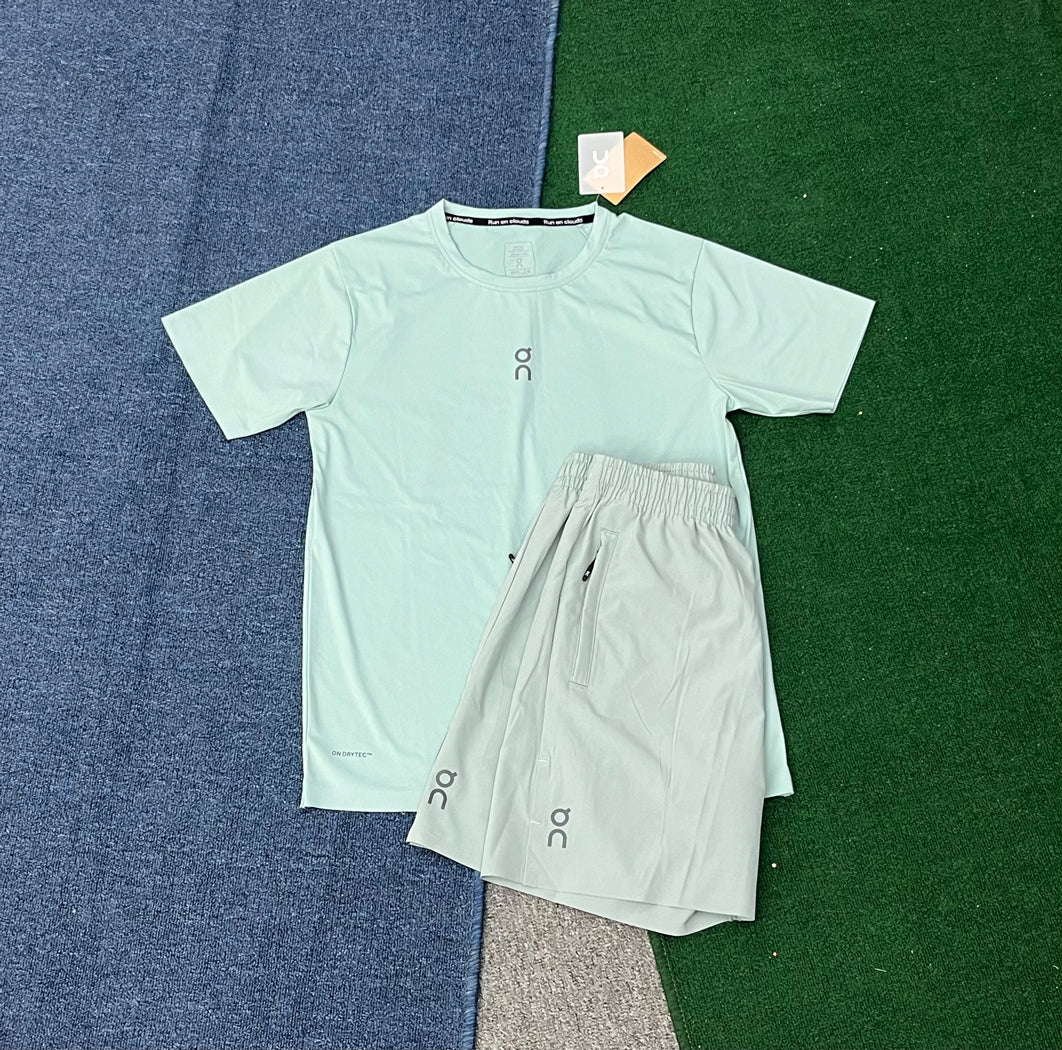 RY1185+RY0262 Men's Sporty Style Running Two-Piece Set Moisture-Wicking Breathable 100% Polyester Shorts & T-Shirt Elastic Waist Logo Print