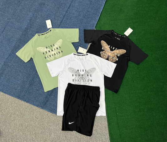 S333+2609 Men's Adults Summer Running Sports Wear Breathable Quick-dry Knitted 100% Polyester Sublimated Print T-Shirt Sets