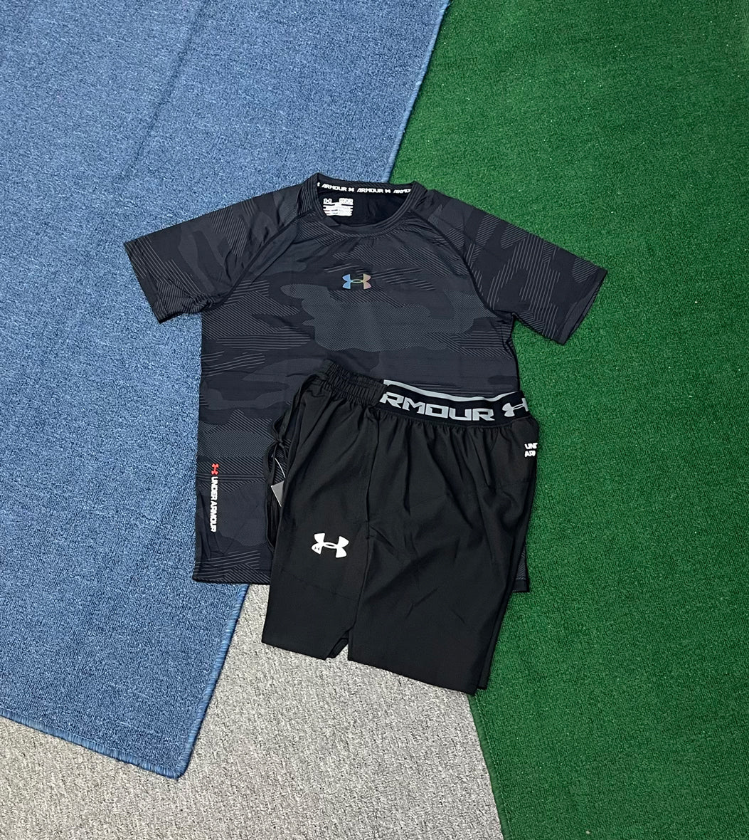 8040+2319 New Men's Casual Summer Set Performance Running Short Set Men Lightweight Breathable Gym Wear T Shirt Shorts Set