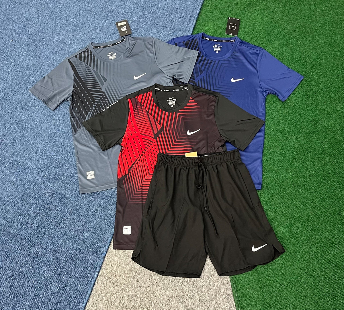 1648+218 Men's Shirt and Shorts 100% Polyester Set Zipper Pockets Quick Dry Gym Athletic Clothes Workout Running Set Summer Casual Outfit