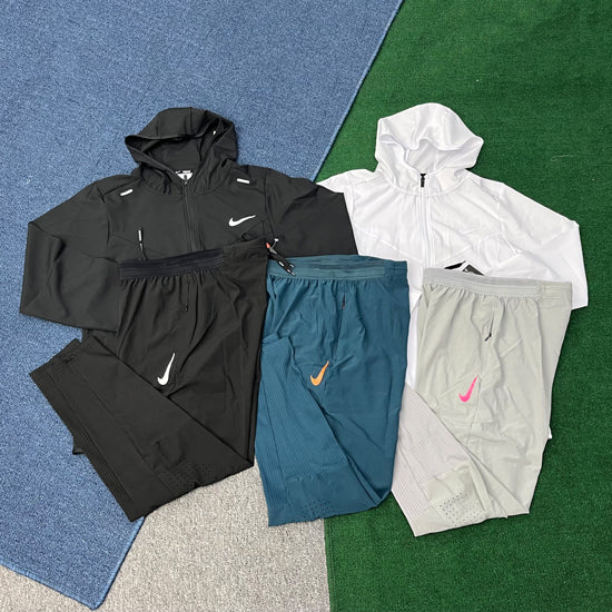 2201+4714 Light Weight Breathable Hooded Windbreakers Sets Windproof Outdoor Running Jogging Jackets Kits Full Zip Workout Gym Sportswear