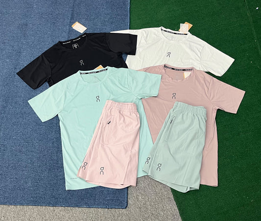 RY1185+RY0262 Men's Sporty Style Running Two-Piece Set Moisture-Wicking Breathable 100% Polyester Shorts & T-Shirt Elastic Waist Logo Print