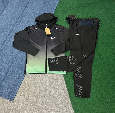 D977+7505 Light Weight Breathable Hooded Windbreakers Sets Windproof Outdoor Running Jogging Jackets Kits Full Zip Workout Gym Sportswear