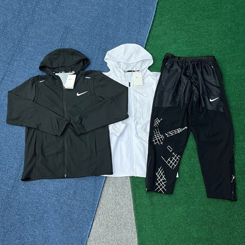 2201+A7505 Light Weight Breathable Hooded Windbreakers Sets Windproof Outdoor Running Jogging Jackets Kits Full Zip Workout Gym Sportswear