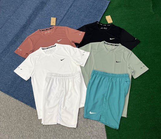 A329 +2609 Men's Summer Sports Quick Dry Breathable 100% Polyester Solid Casual Set Simple Crew Neck T-Shirt & Shorts Suit