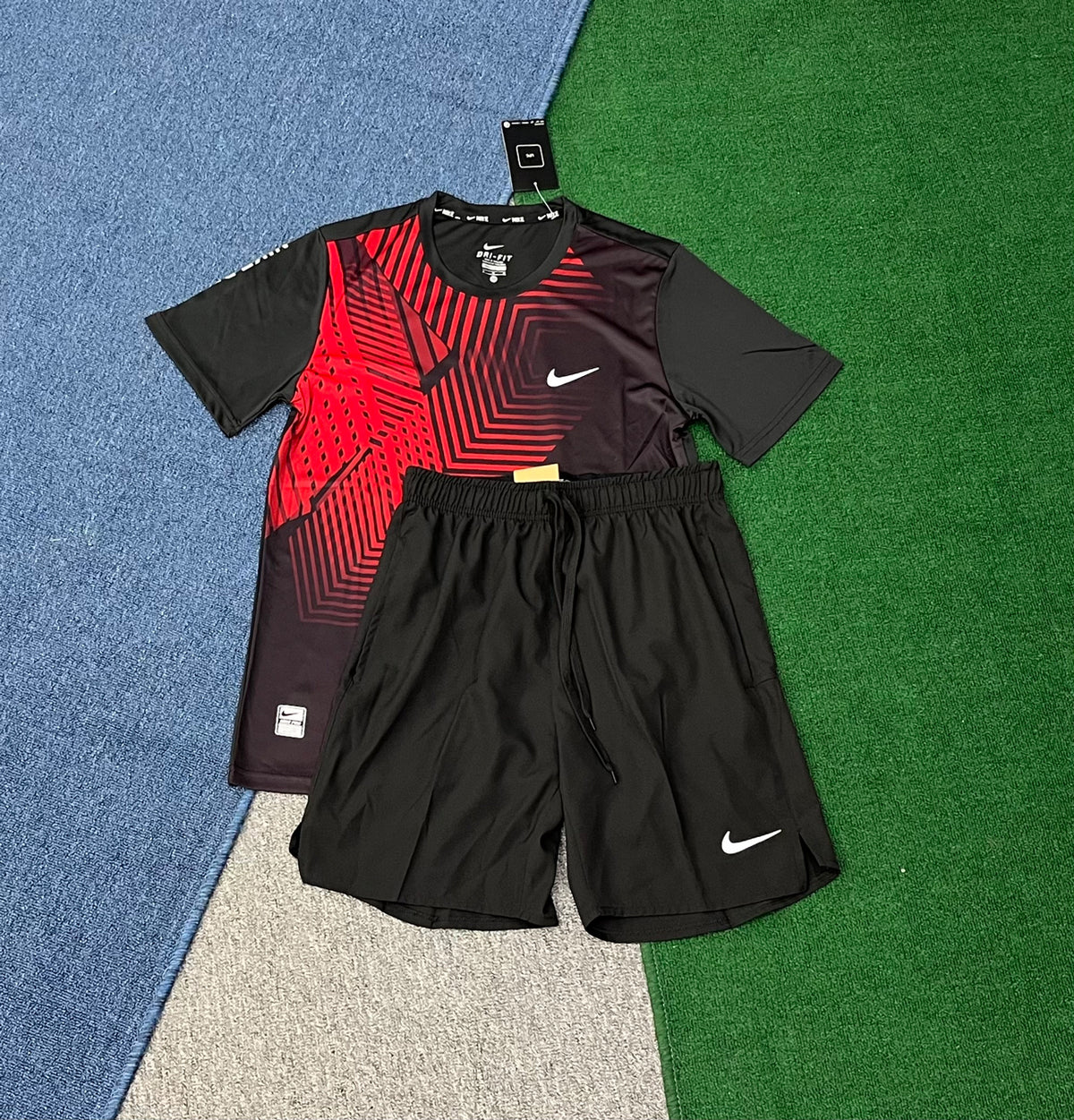 1648+218 Men's Shirt and Shorts 100% Polyester Set Zipper Pockets Quick Dry Gym Athletic Clothes Workout Running Set Summer Casual Outfit
