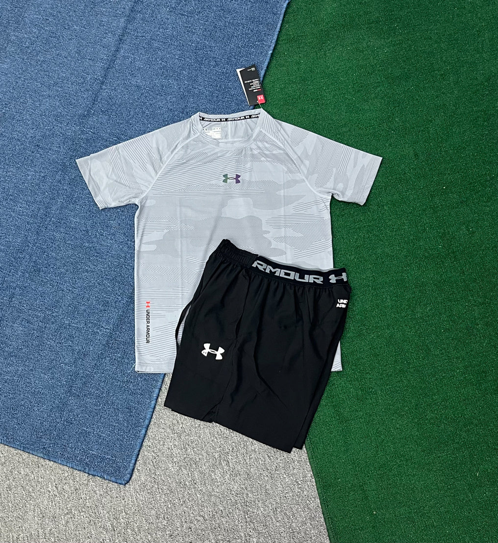 8040+2319 New Men's Casual Summer Set Performance Running Short Set Men Lightweight Breathable Gym Wear T Shirt Shorts Set