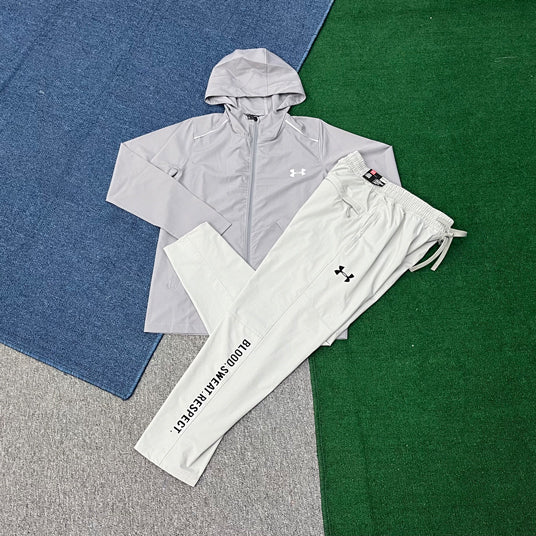 LP807+760 Wholesale Hooded Windproof Wash Printed Vintage Style Running Tracksuit Men 2-Piece Jacket Pants Set Outdoor Sportswear