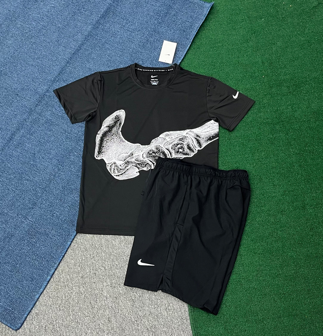 889+2609 Mens Summer Fitness Set Sweat-Wicking Quick-Drying Training Short-Sleeve Top Running Shorts Sports Two-Piece Set