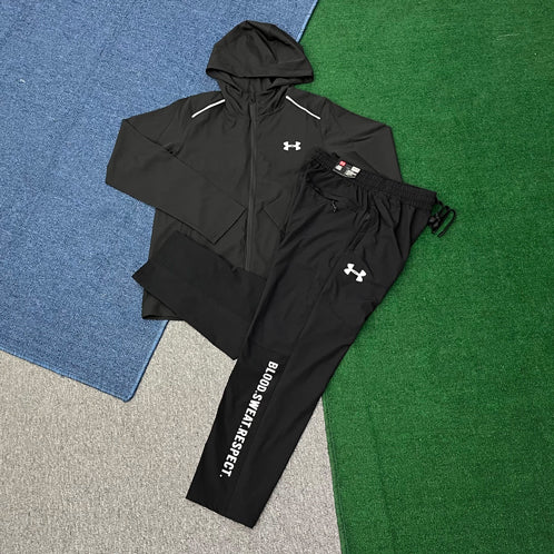 LP807+760 Wholesale Hooded Windproof Wash Printed Vintage Style Running Tracksuit Men 2-Piece Jacket Pants Set Outdoor Sportswear