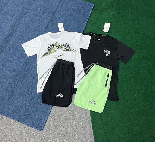 6369+2019 Men's Summer Running Set Breathable Print Sportswear Short Sleeve T-Shirt & Shorts Workout Gym Outfit