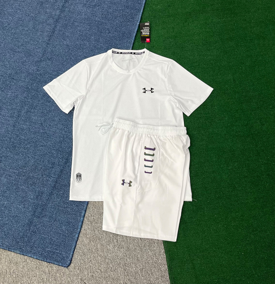 A322+216 Summer Men Sports Reflective Friendly Running Set Short Sleeve t Shirts Shorts 2 Pieces Lightweight Workout Gym Tracksuit