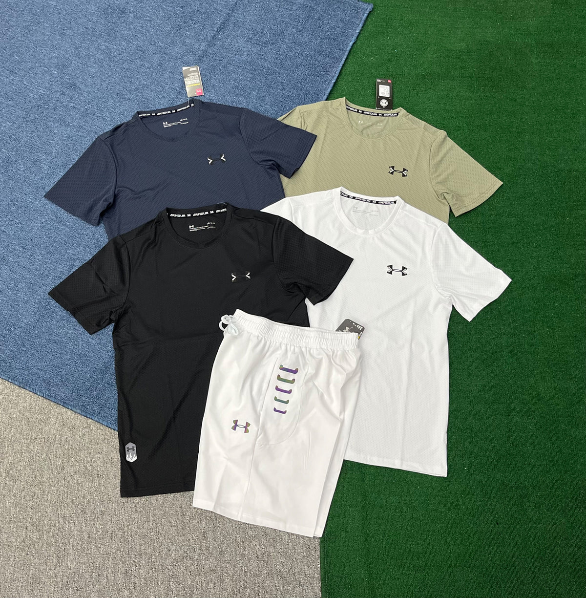 A322+216 Summer Men Sports Reflective Friendly Running Set Short Sleeve t Shirts Shorts 2 Pieces Lightweight Workout Gym Tracksuit
