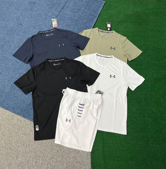 A322+216 Summer Men Sports Reflective Friendly Running Set Short Sleeve t Shirts Shorts 2 Pieces Lightweight Workout Gym Tracksuit